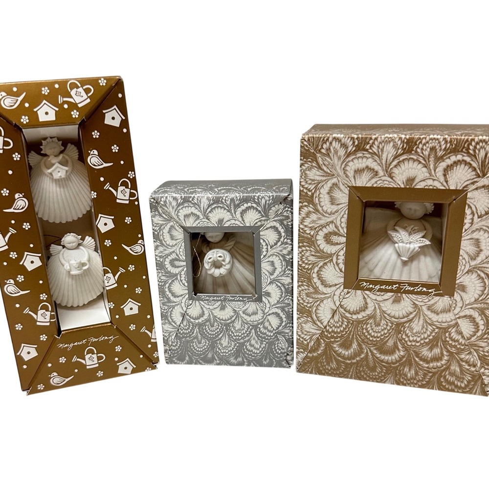 Margaret Furlong Bisque Porcelain Angel Ornaments Set of 4 Gardening Friends